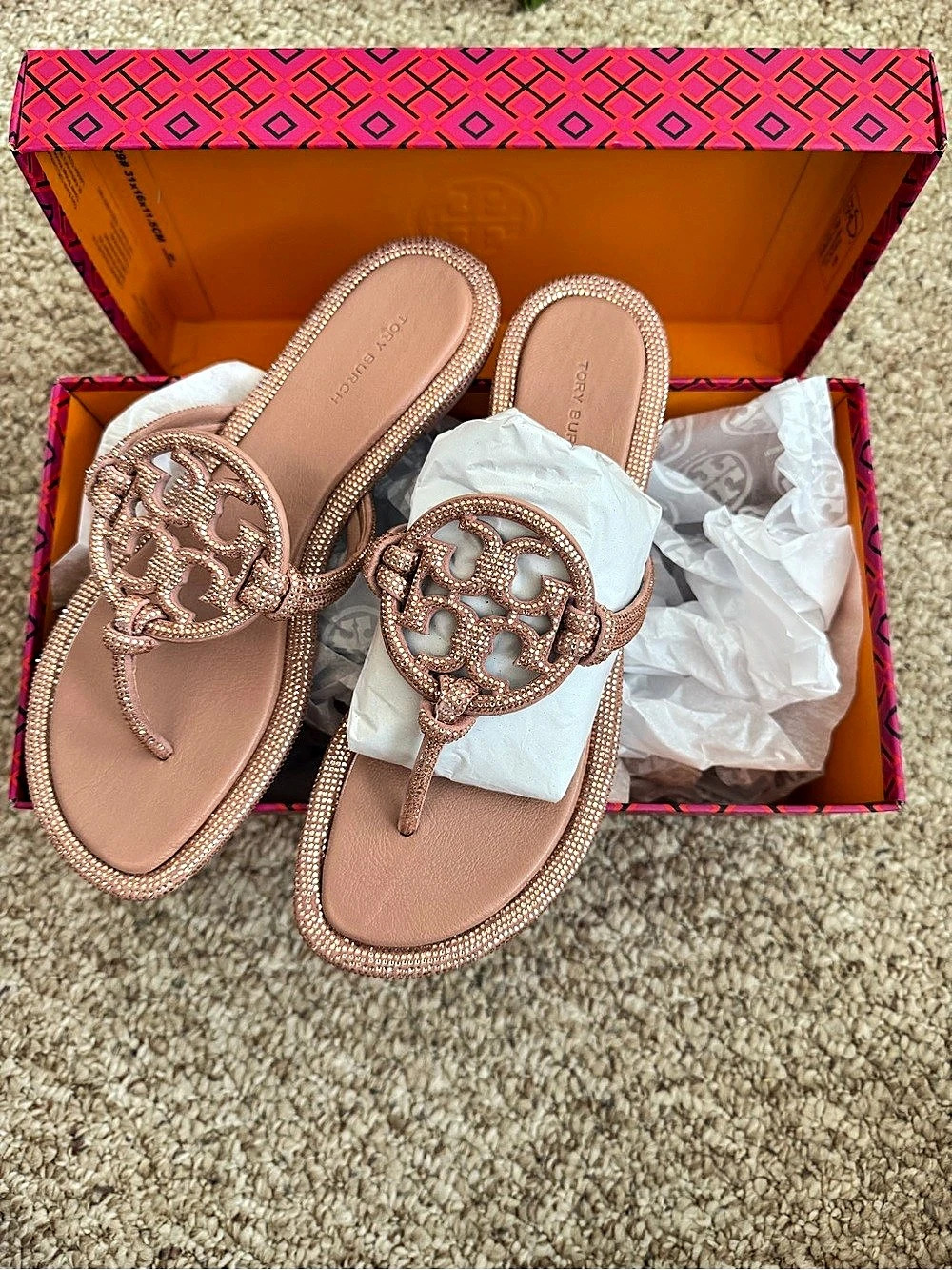 Tory Burch Miller Knotted Pavé Sandal Crystal Pink US 8.5